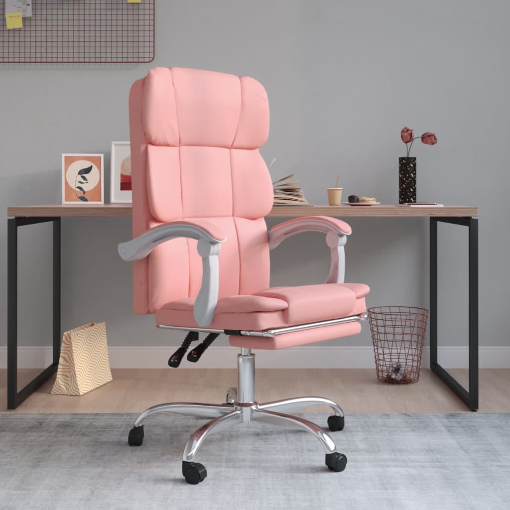 vidaXL Silla de oficina reclinable cuero sintético rosa