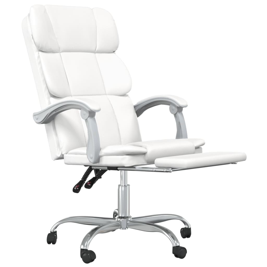 vidaXL Silla de oficina reclinable cuero sintético blanco