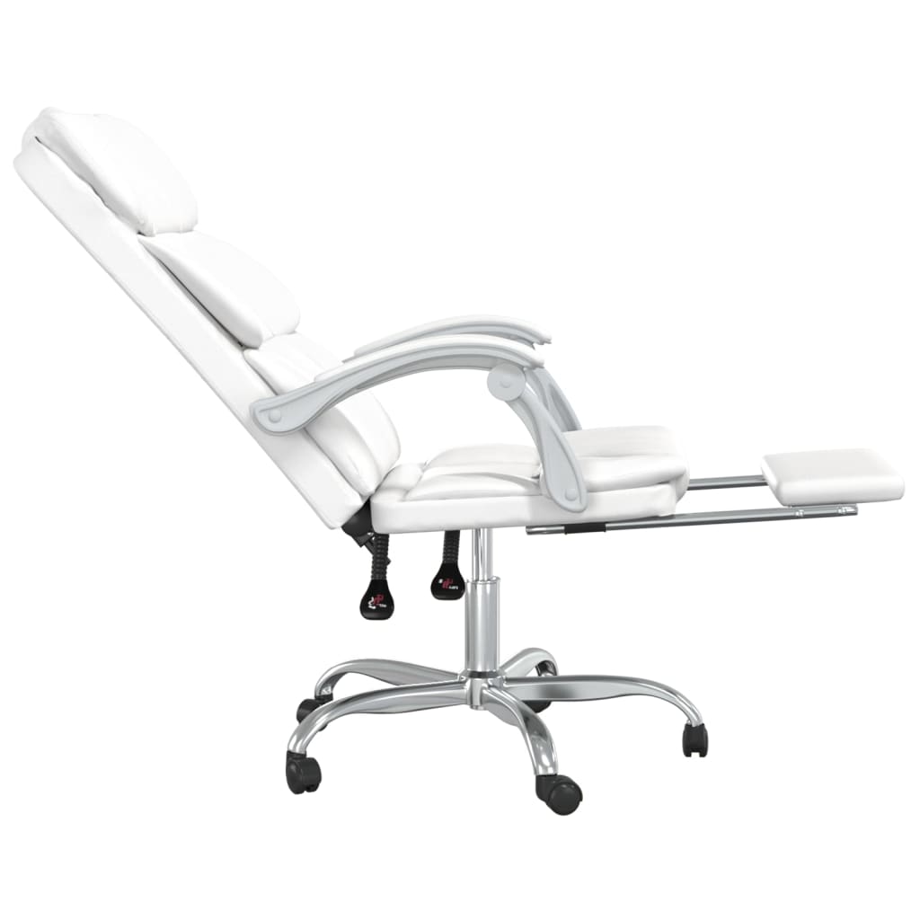 vidaXL Silla de oficina reclinable cuero sintético blanco