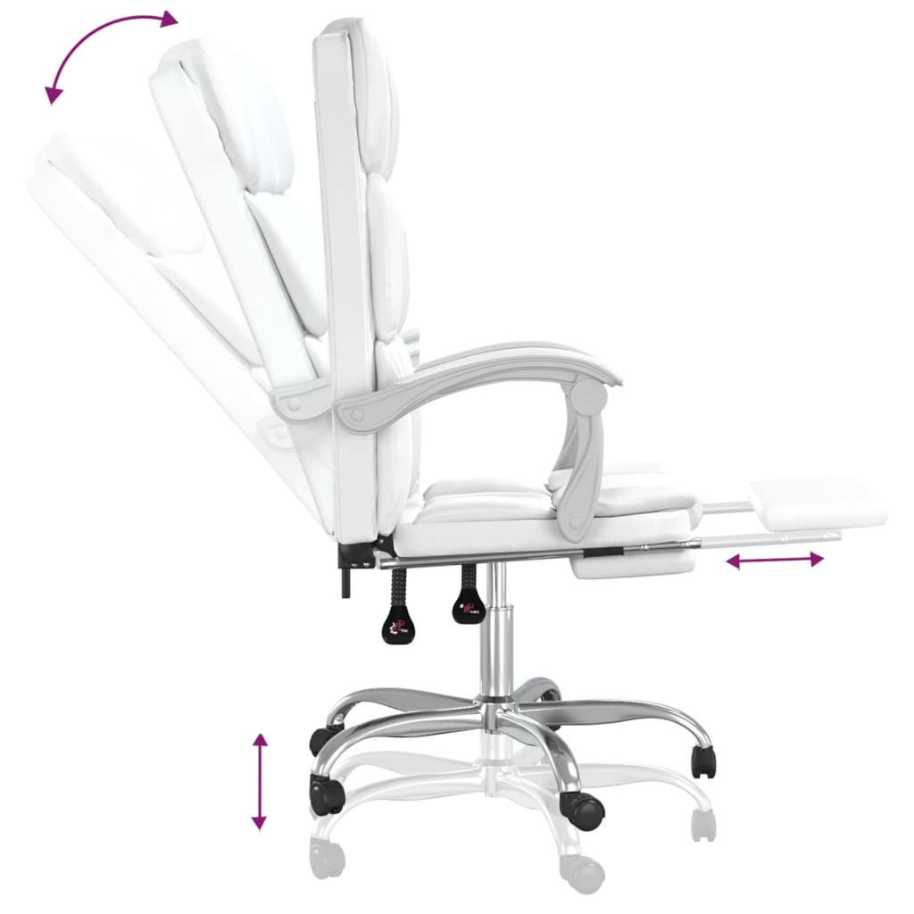 vidaXL Silla de oficina reclinable cuero sintético blanco