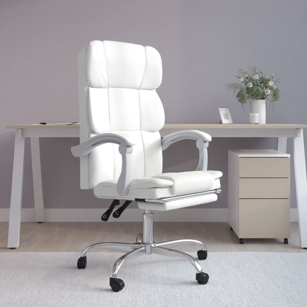 vidaXL Silla de oficina reclinable cuero sintético blanco