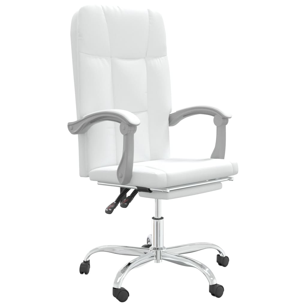 vidaXL Silla de oficina reclinable cuero sintético blanco