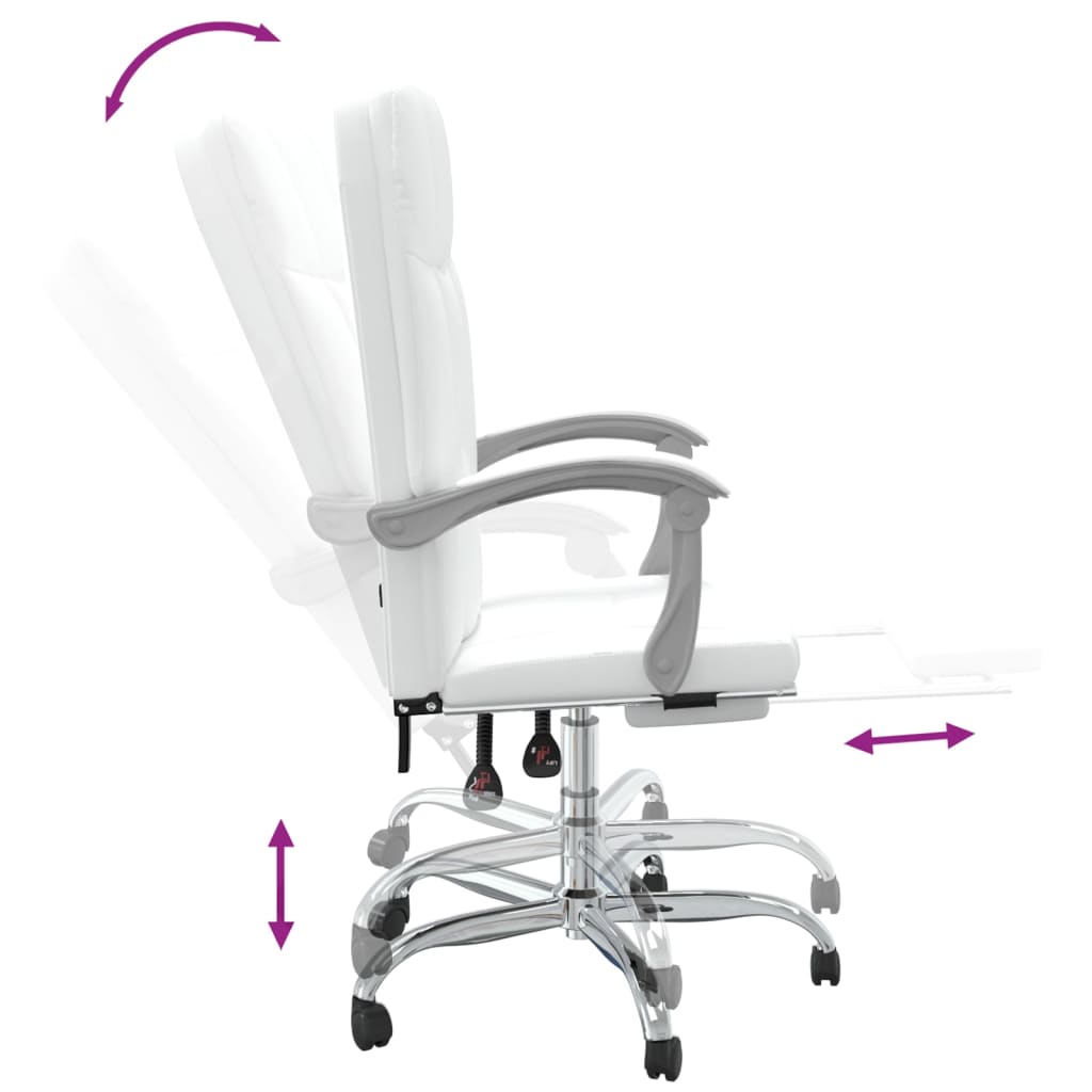 vidaXL Silla de oficina reclinable cuero sintético blanco