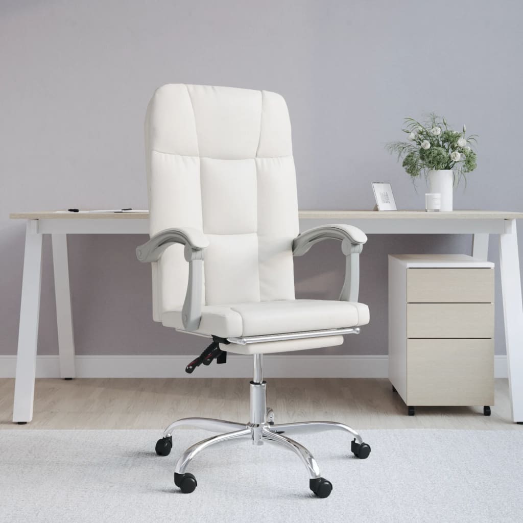 vidaXL Silla de oficina reclinable cuero sintético blanco