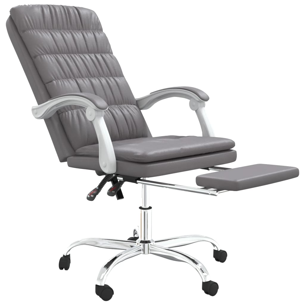 vidaXL Silla de oficina reclinable cuero sintético gris