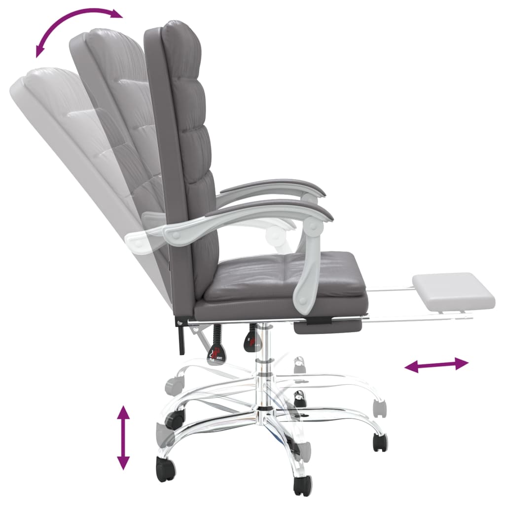 vidaXL Silla de oficina reclinable cuero sintético gris