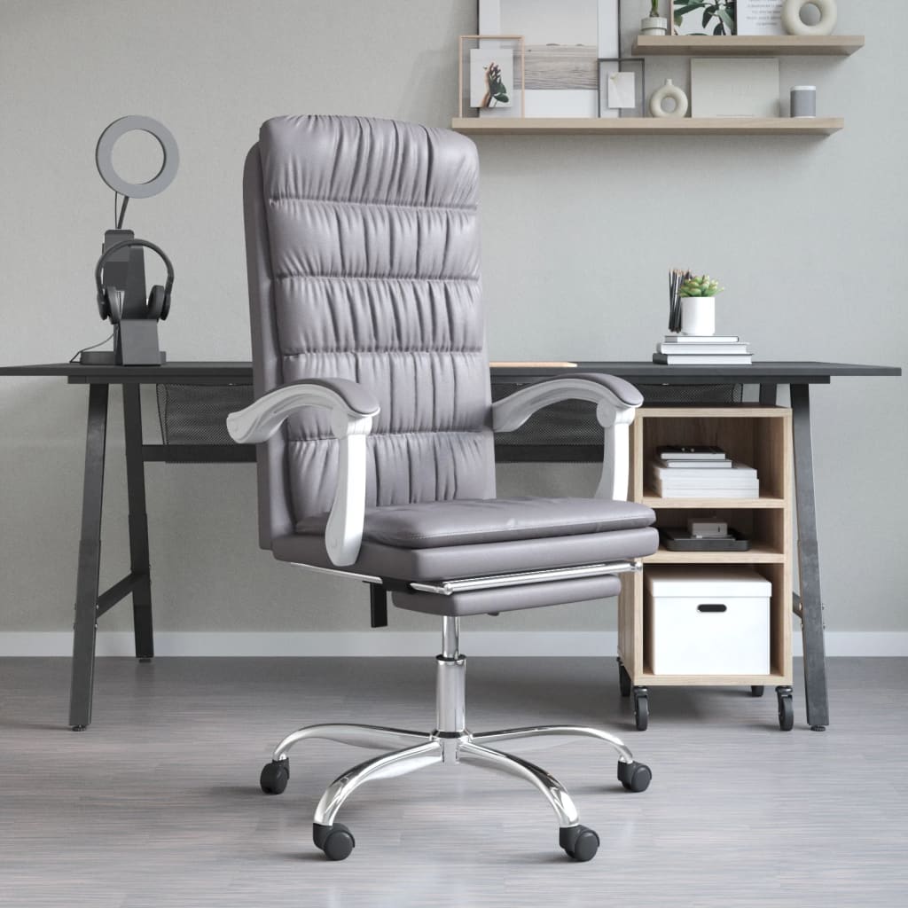 vidaXL Silla de oficina reclinable cuero sintético gris