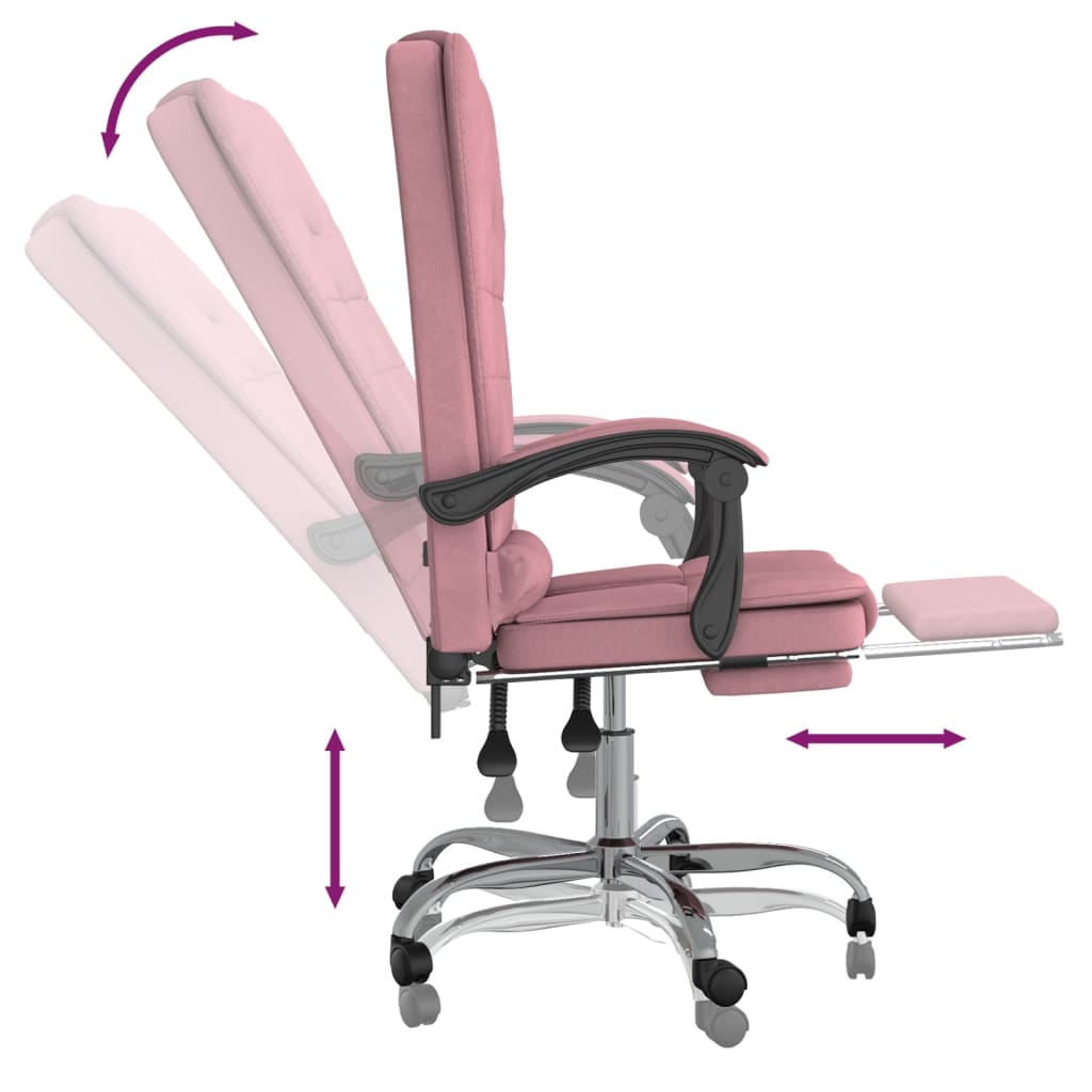 vidaXL Silla de oficina reclinable con masaje terciopelo rosa