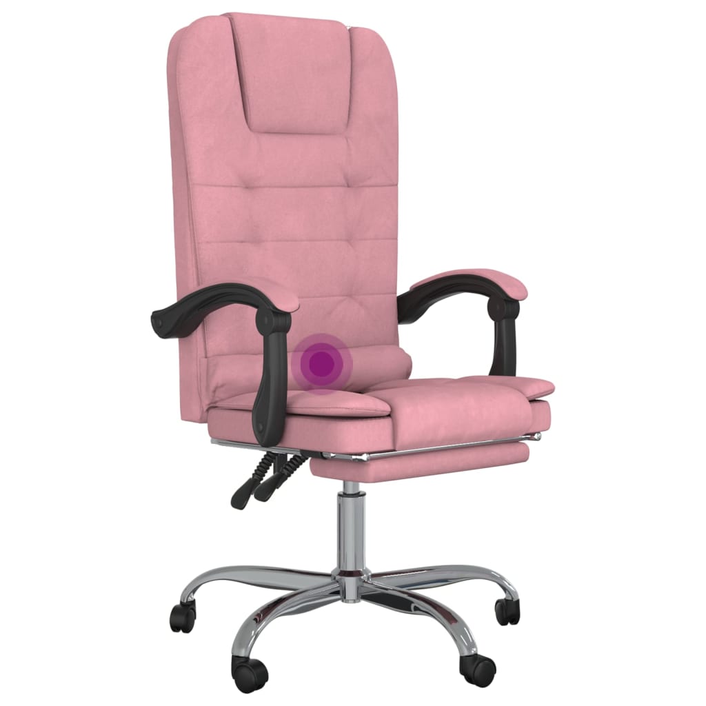 vidaXL Silla de oficina reclinable con masaje terciopelo rosa