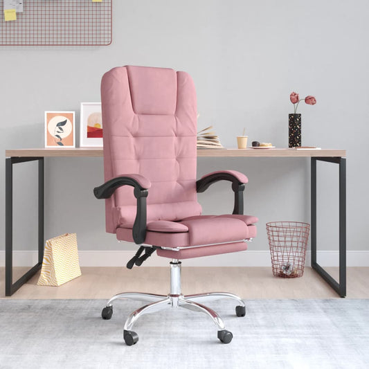 vidaXL Silla de oficina reclinable con masaje terciopelo rosa