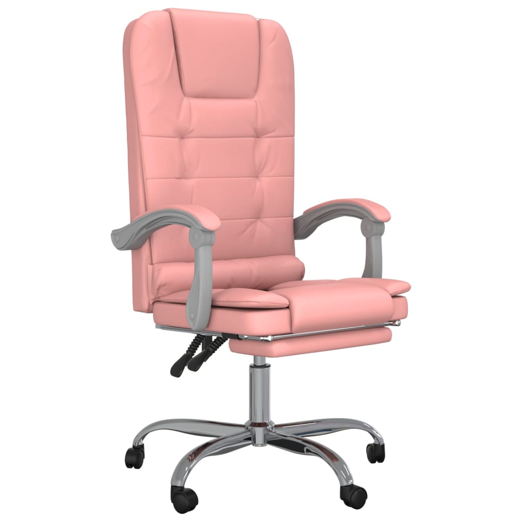 vidaXL Silla de oficina reclinable masaje cuero sintético rosa