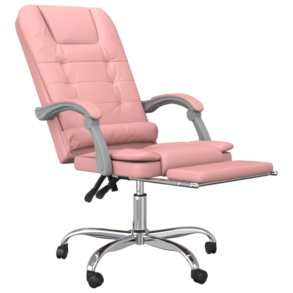 vidaXL Silla de oficina reclinable masaje cuero sintético rosa