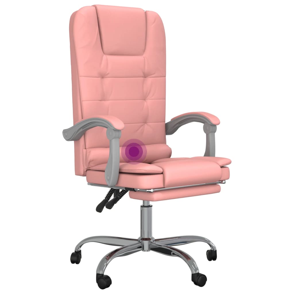 vidaXL Silla de oficina reclinable masaje cuero sintético rosa