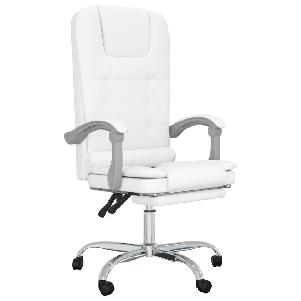 vidaXL Silla de oficina reclinable masaje cuero sintético blanco