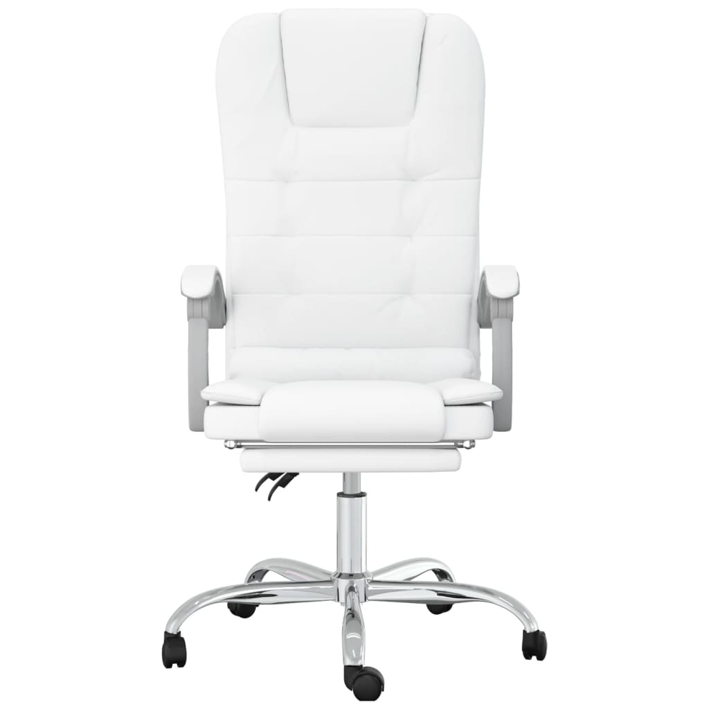 vidaXL Silla de oficina reclinable masaje cuero sintético blanco