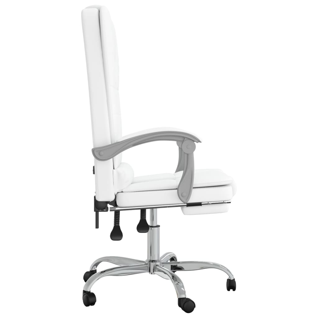 vidaXL Silla de oficina reclinable masaje cuero sintético blanco