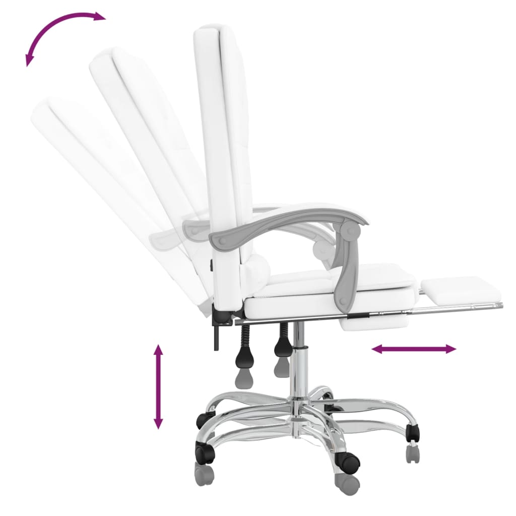 vidaXL Silla de oficina reclinable masaje cuero sintético blanco