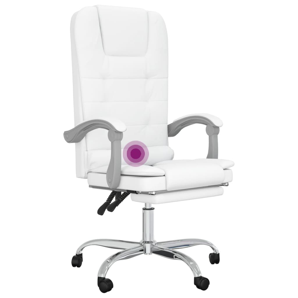 vidaXL Silla de oficina reclinable masaje cuero sintético blanco