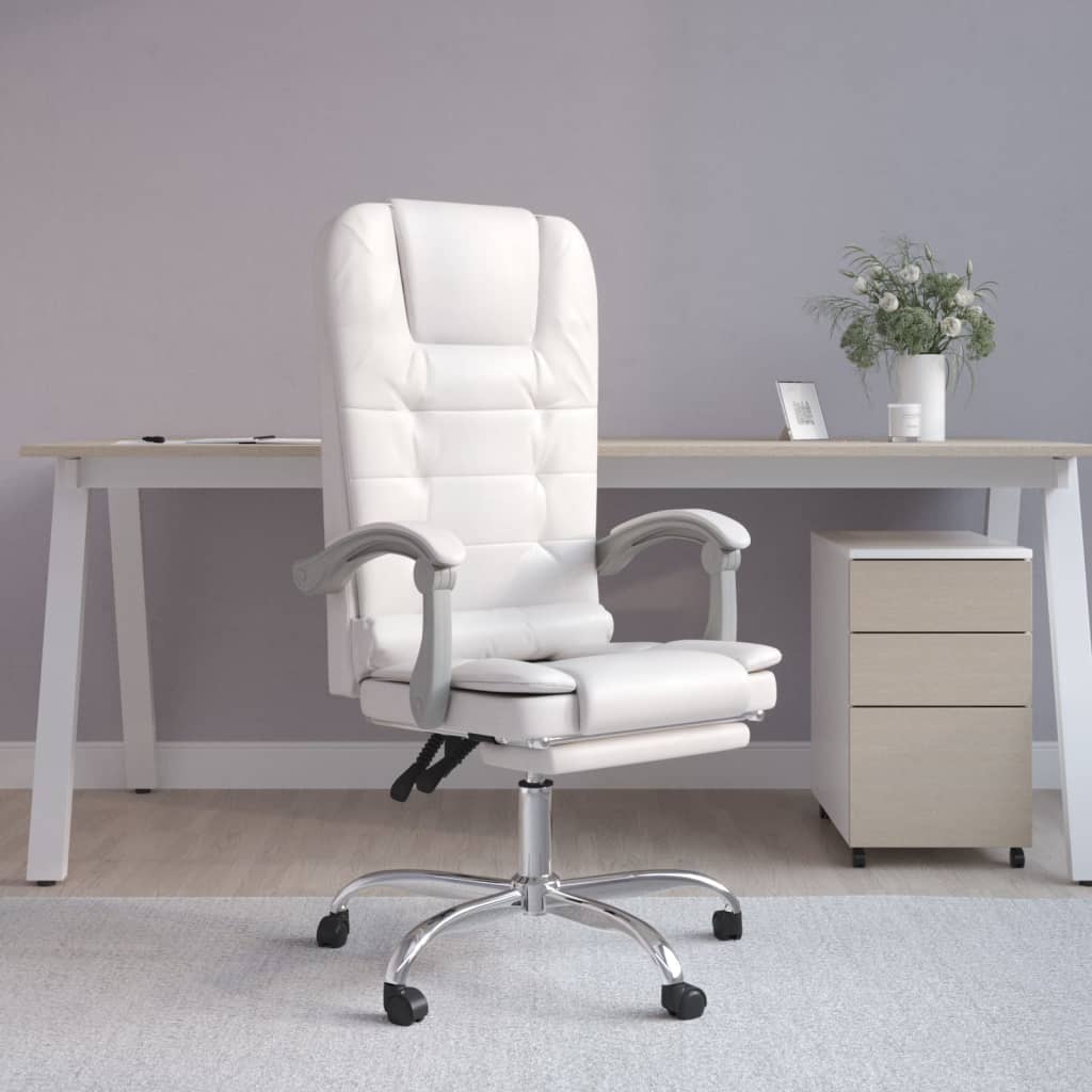 vidaXL Silla de oficina reclinable masaje cuero sintético blanco