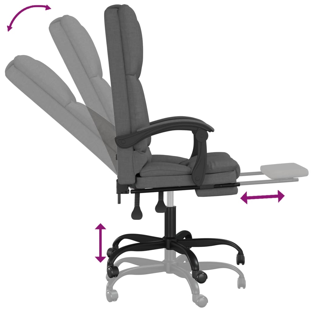 vidaXL Silla de oficina reclinable con masaje de tela gris oscuro