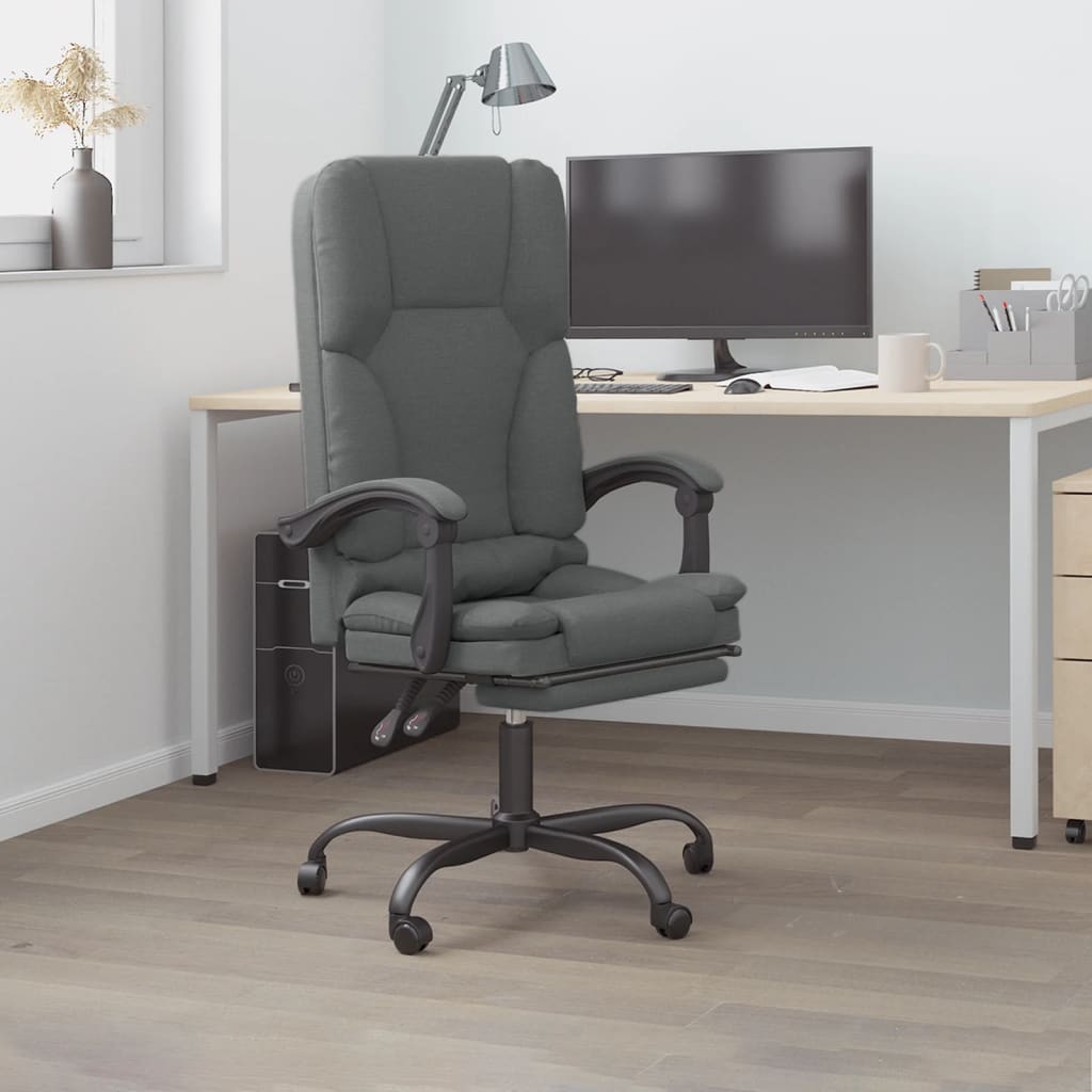 vidaXL Silla de oficina reclinable con masaje de tela gris oscuro