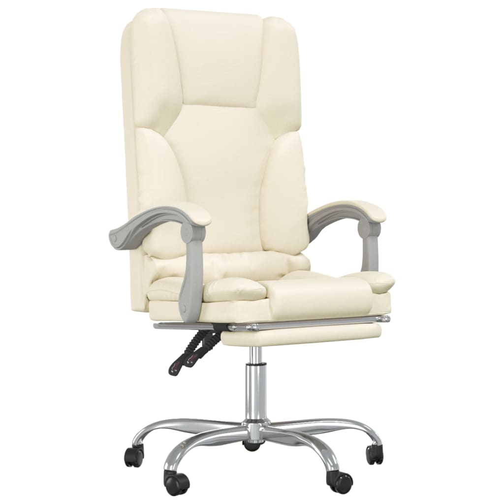 vidaXL Silla de oficina reclinable masaje cuero sintético color crema