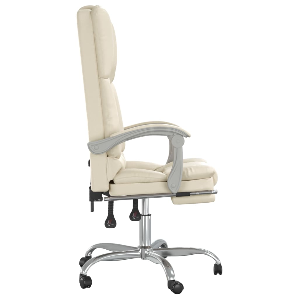 vidaXL Silla de oficina reclinable masaje cuero sintético color crema