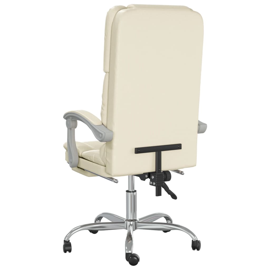 vidaXL Silla de oficina reclinable masaje cuero sintético color crema