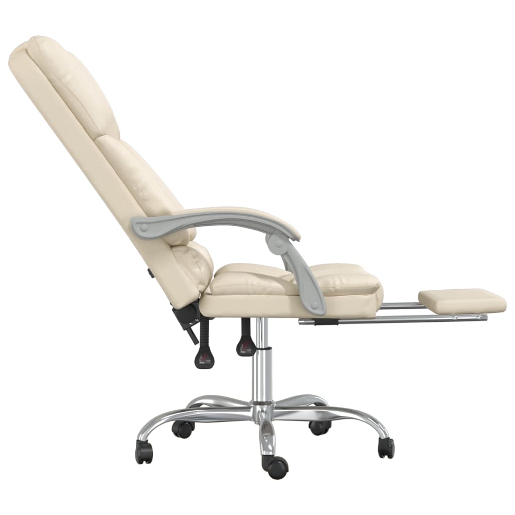 vidaXL Silla de oficina reclinable masaje cuero sintético color crema