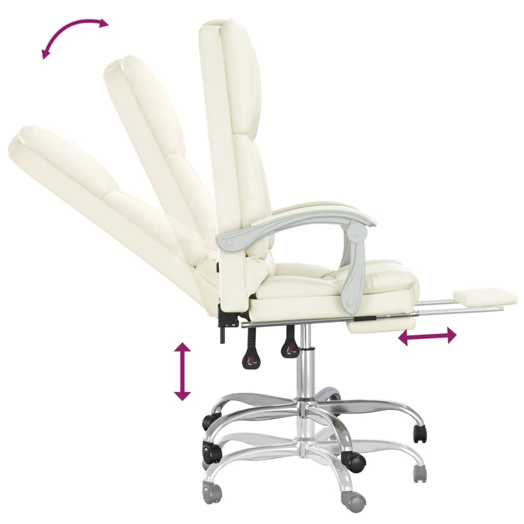 vidaXL Silla de oficina reclinable masaje cuero sintético color crema