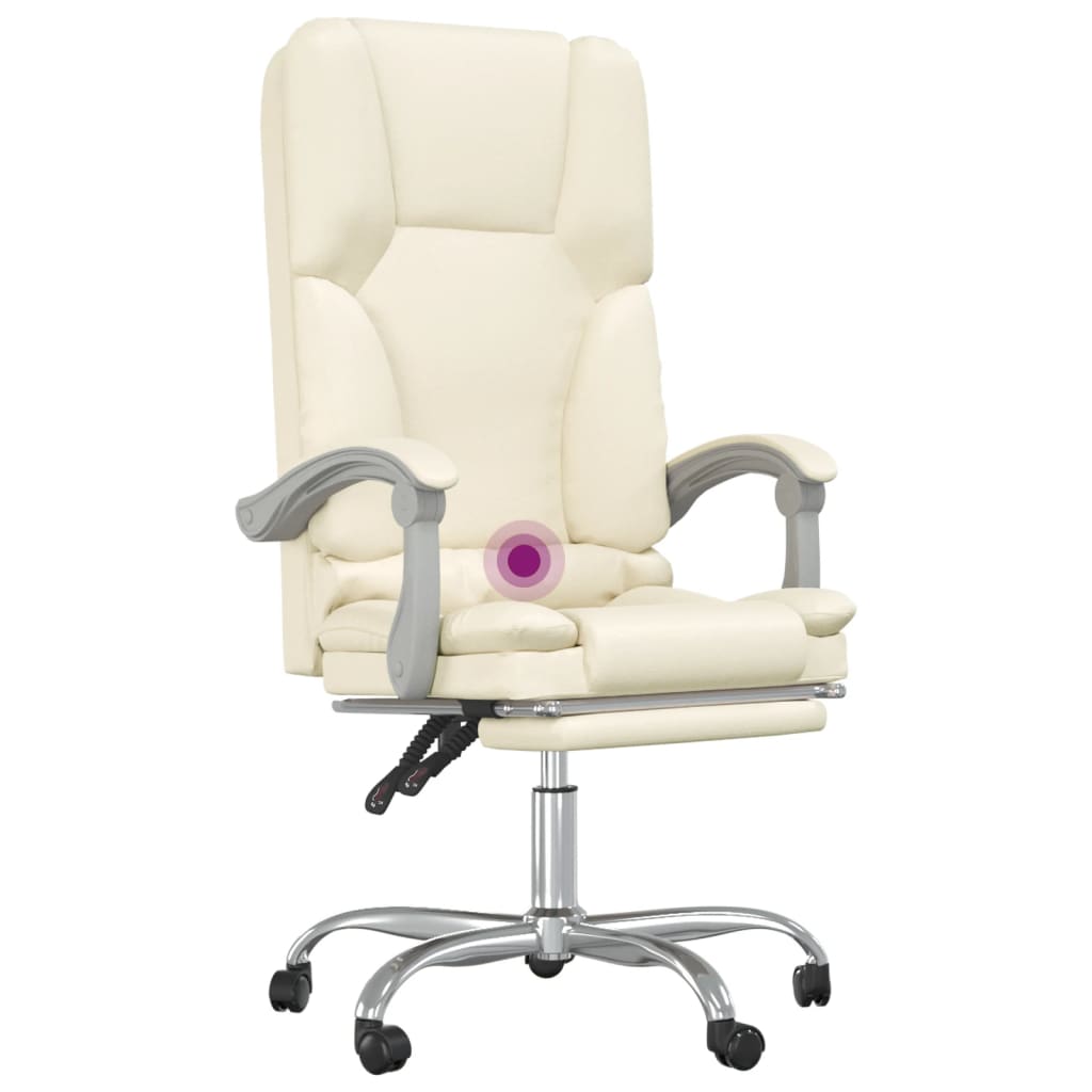 vidaXL Silla de oficina reclinable masaje cuero sintético color crema