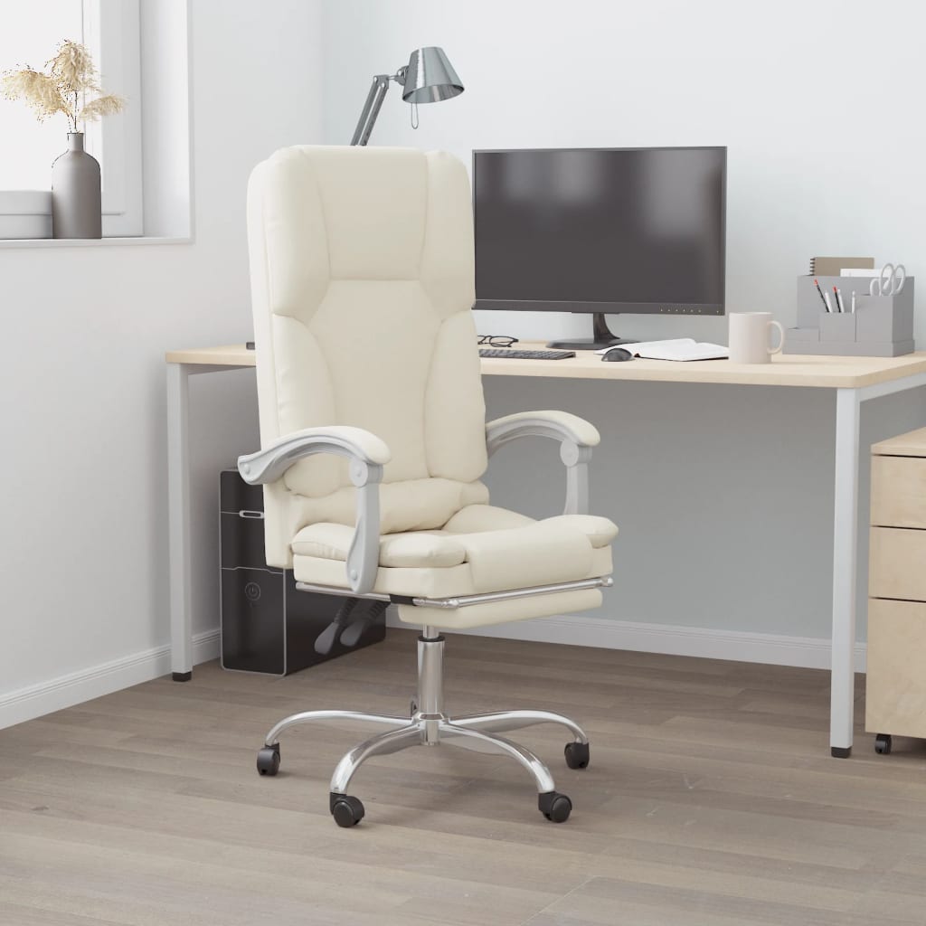 vidaXL Silla de oficina reclinable masaje cuero sintético color crema