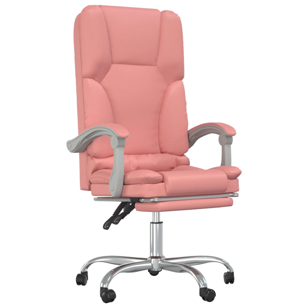 vidaXL Silla de oficina reclinable masaje cuero sintético rosa