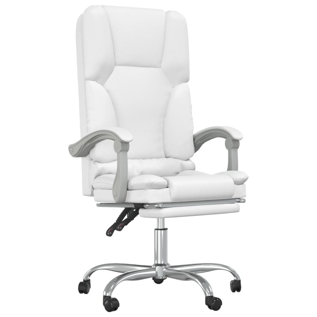 vidaXL Silla de oficina reclinable masaje cuero sintético blanco