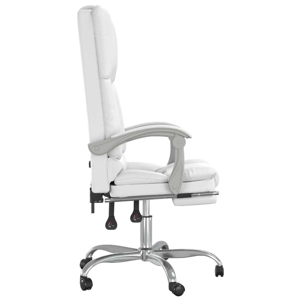 vidaXL Silla de oficina reclinable masaje cuero sintético blanco