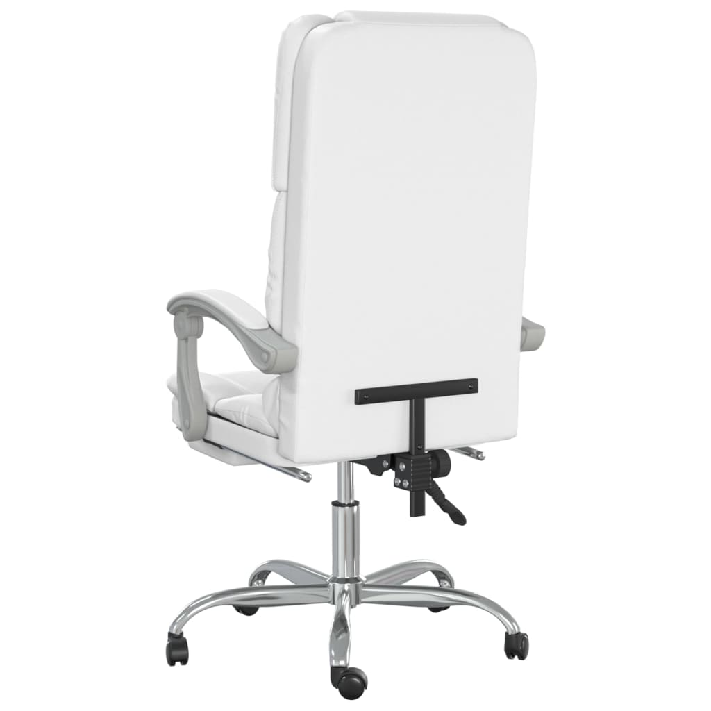 vidaXL Silla de oficina reclinable masaje cuero sintético blanco