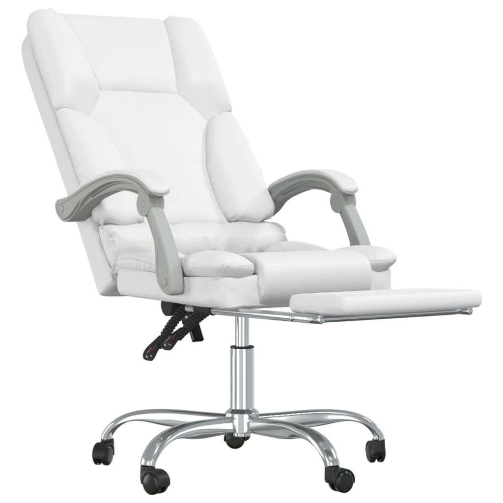 vidaXL Silla de oficina reclinable masaje cuero sintético blanco