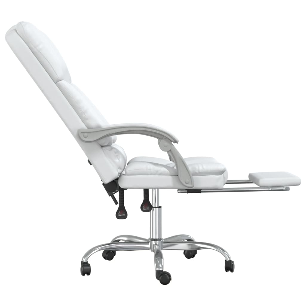 vidaXL Silla de oficina reclinable masaje cuero sintético blanco