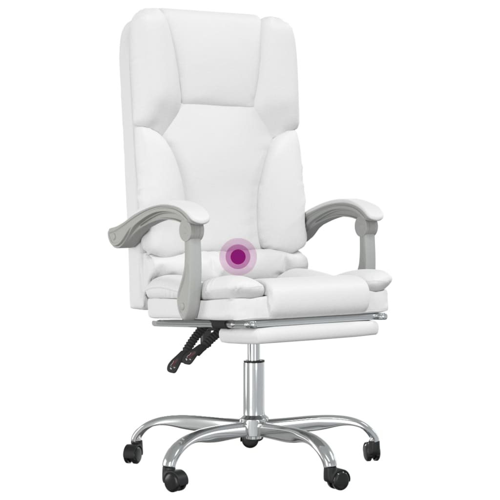 vidaXL Silla de oficina reclinable masaje cuero sintético blanco