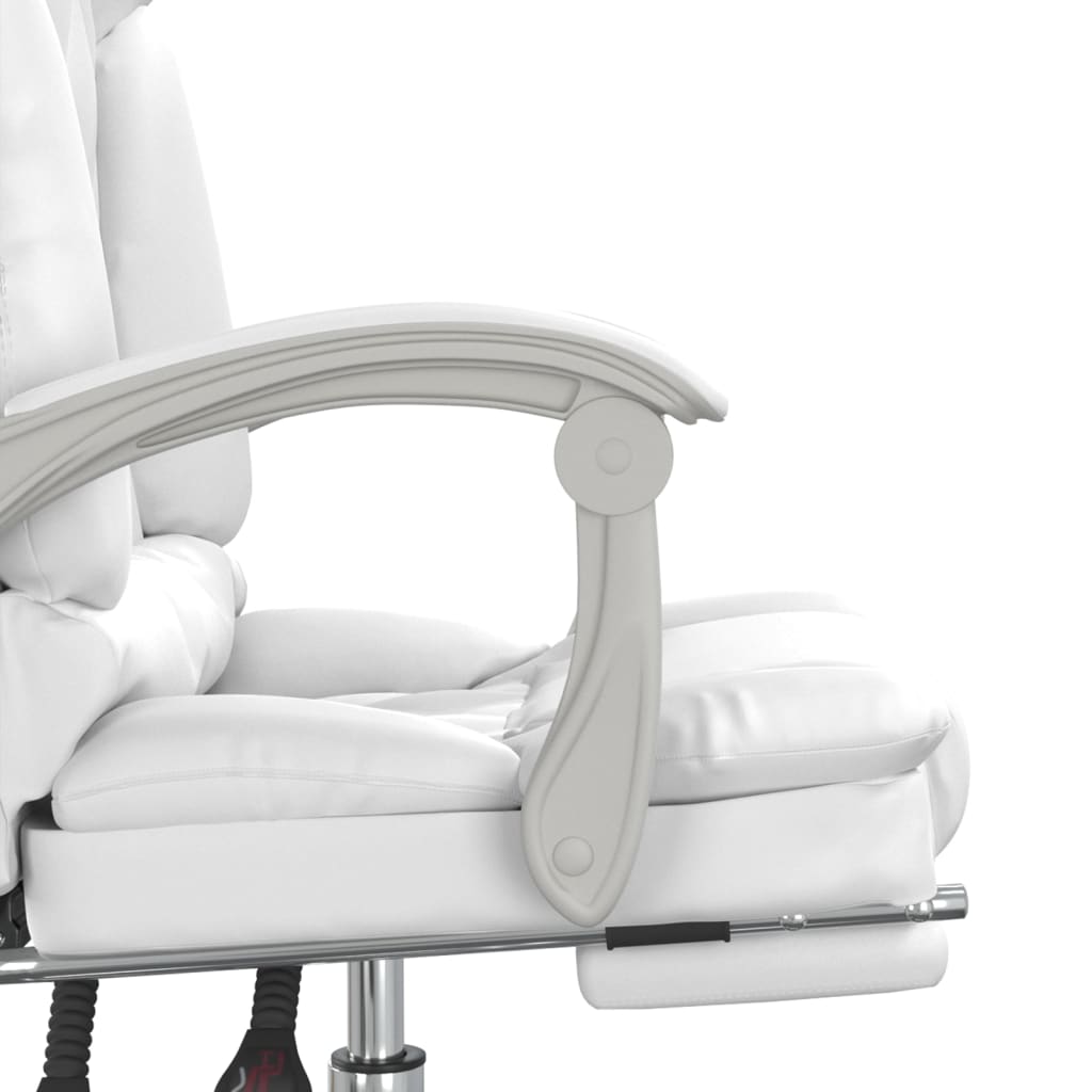 vidaXL Silla de oficina reclinable masaje cuero sintético blanco