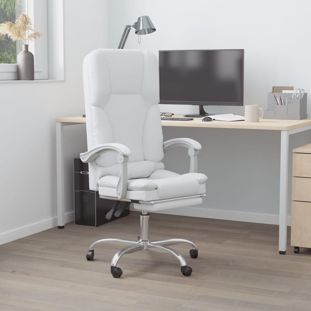 vidaXL Silla de oficina reclinable masaje cuero sintético blanco