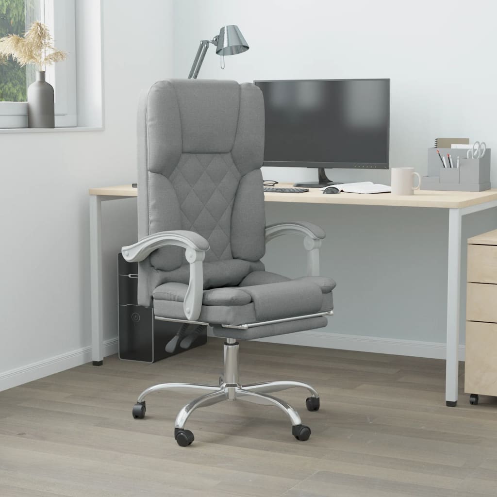 vidaXL Silla de oficina reclinable con masaje de tela gris claro