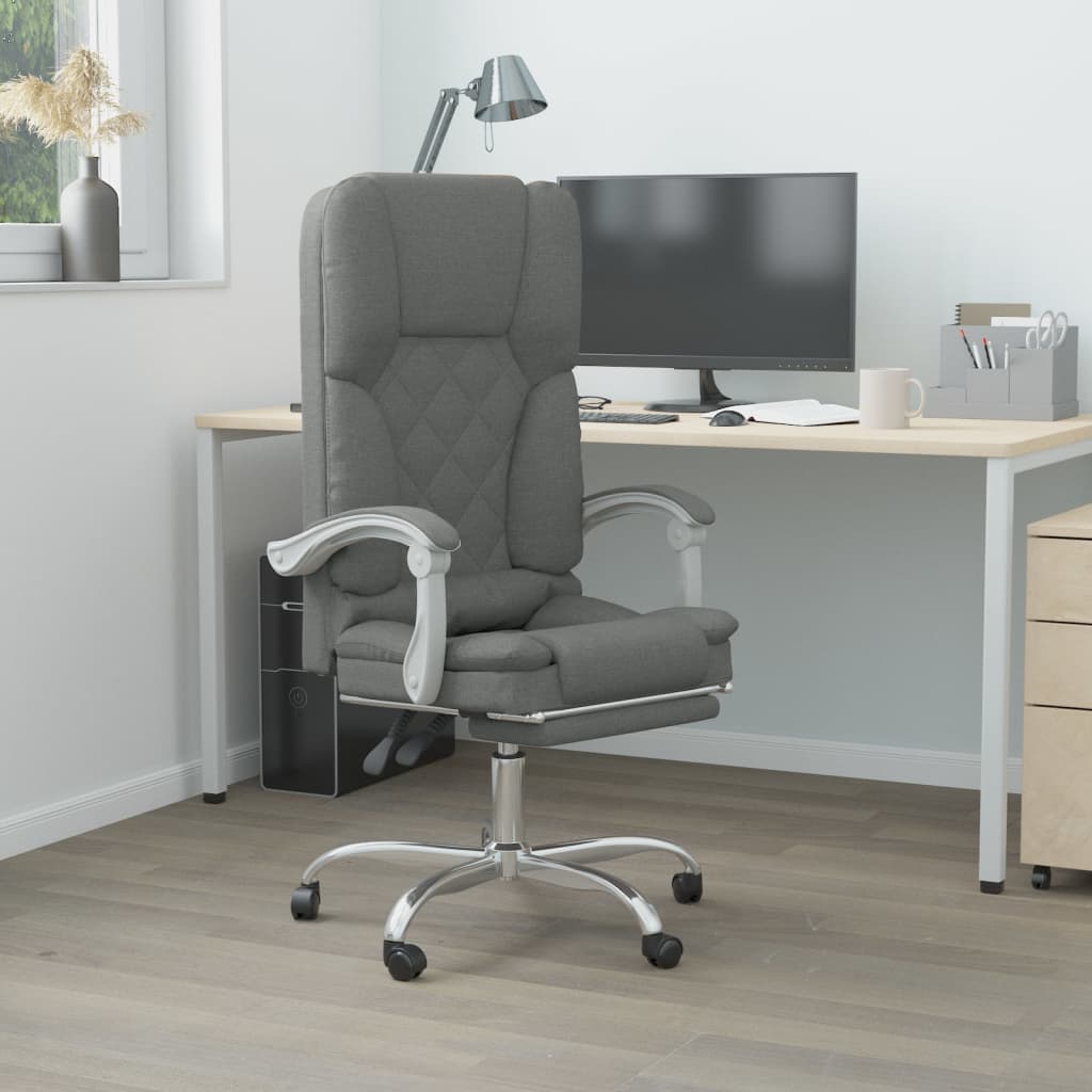 vidaXL Silla de oficina reclinable con masaje de tela gris oscuro