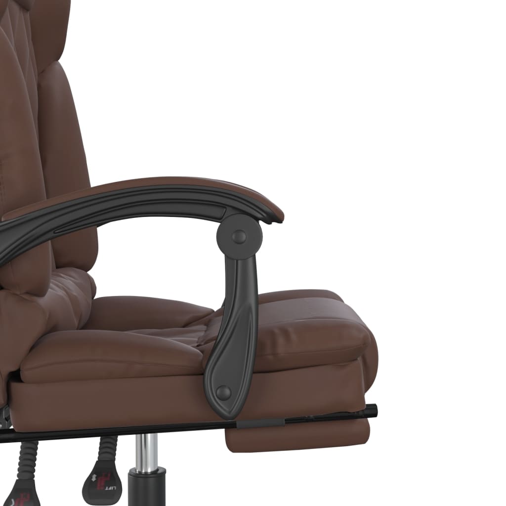 vidaXL Silla de oficina reclinable masaje cuero sintético marrón