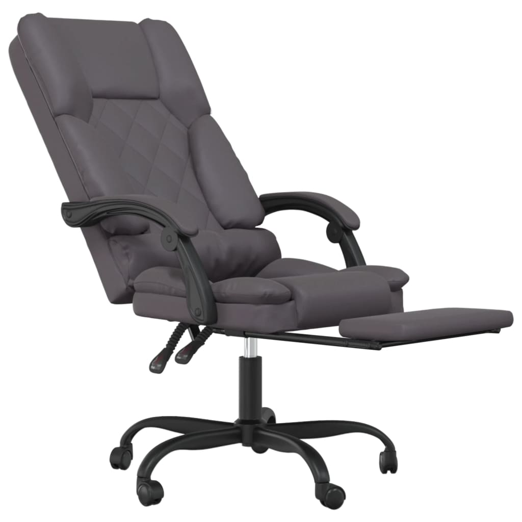 vidaXL Silla de oficina reclinable masaje cuero sintético gris