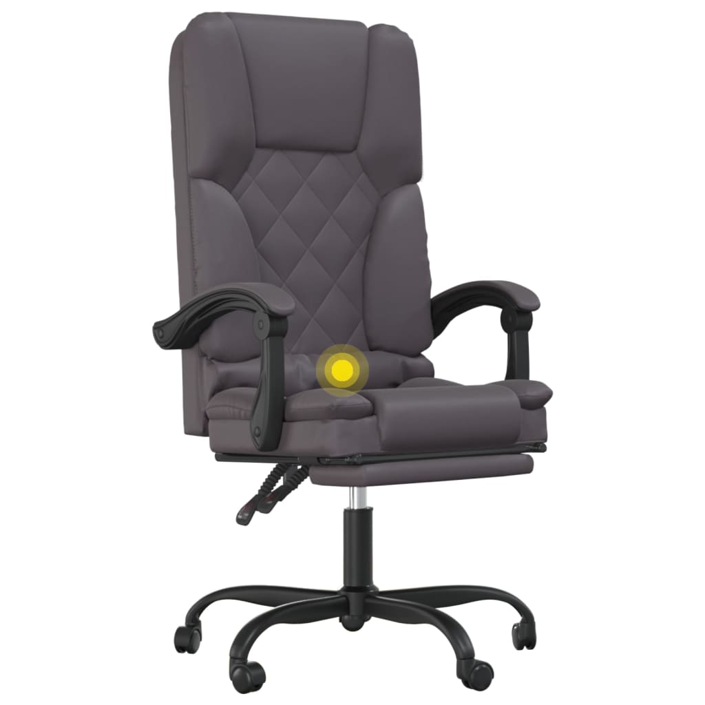 vidaXL Silla de oficina reclinable masaje cuero sintético gris