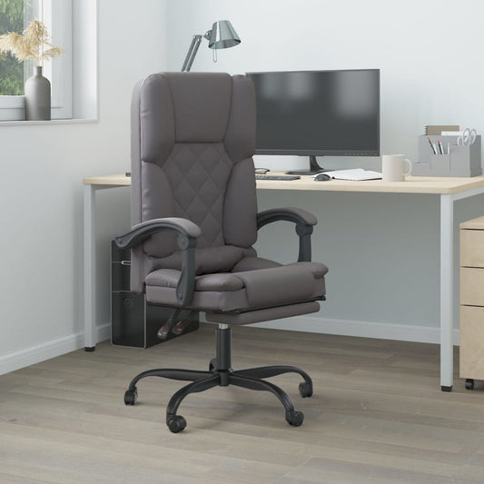 vidaXL Silla de oficina reclinable masaje cuero sintético gris