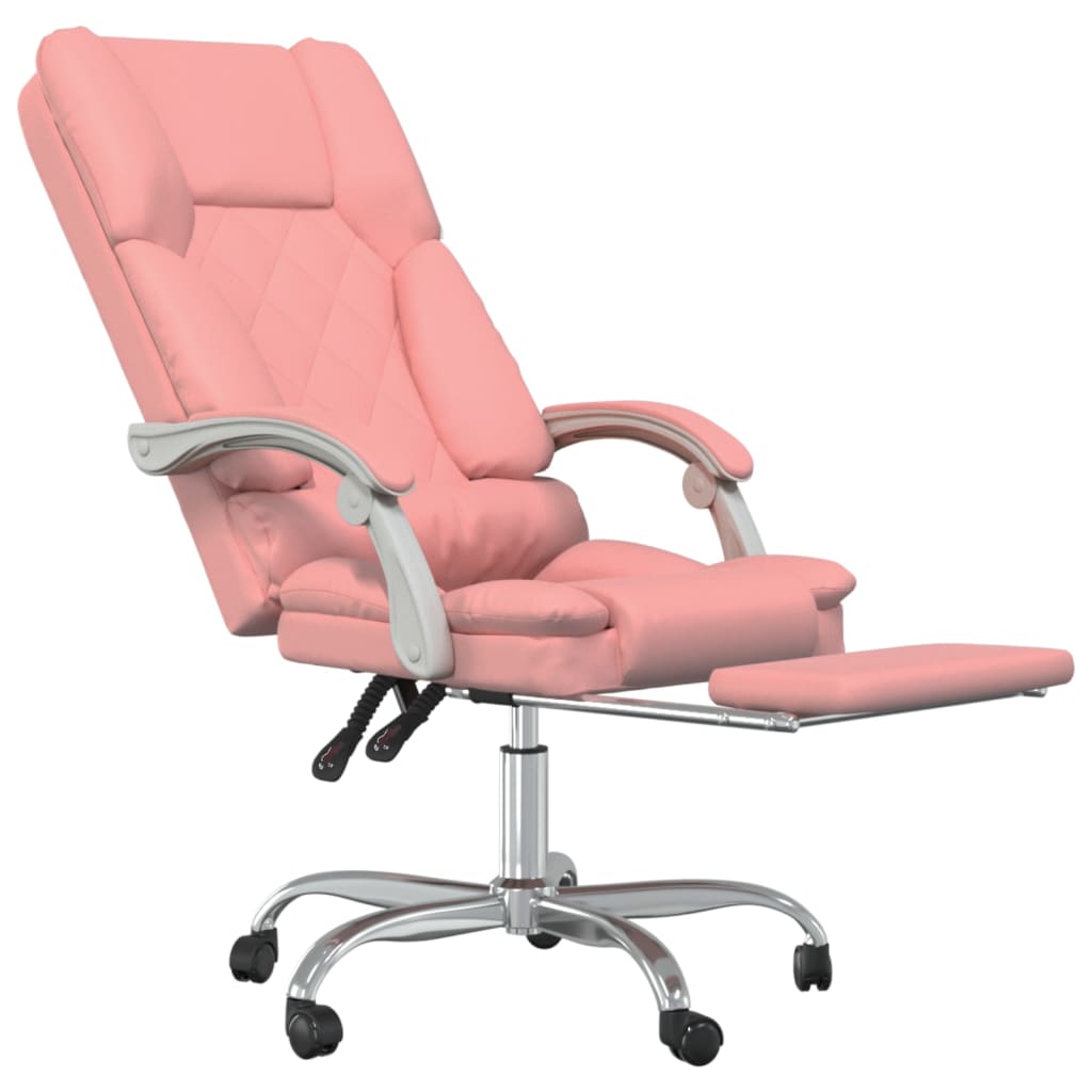 vidaXL Silla de oficina reclinable masaje cuero sintético rosa