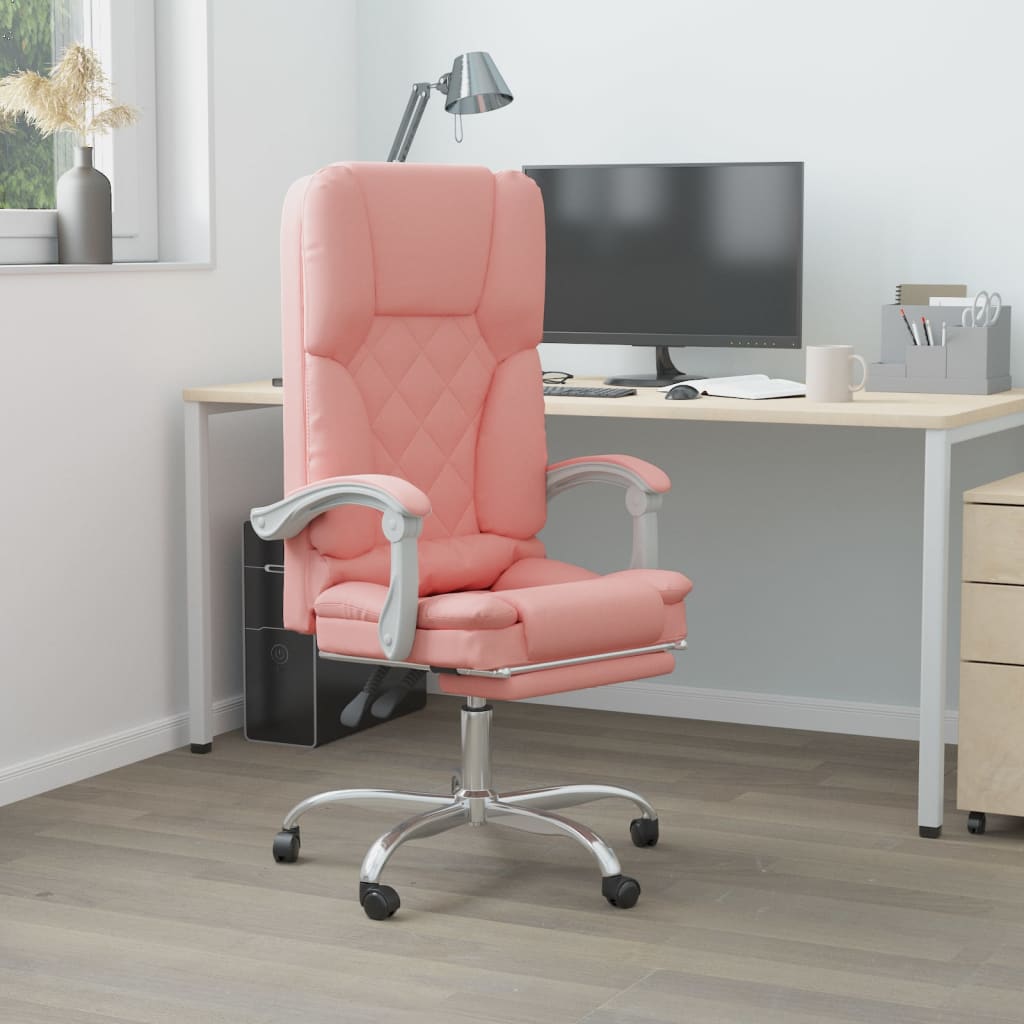 vidaXL Silla de oficina reclinable masaje cuero sintético rosa