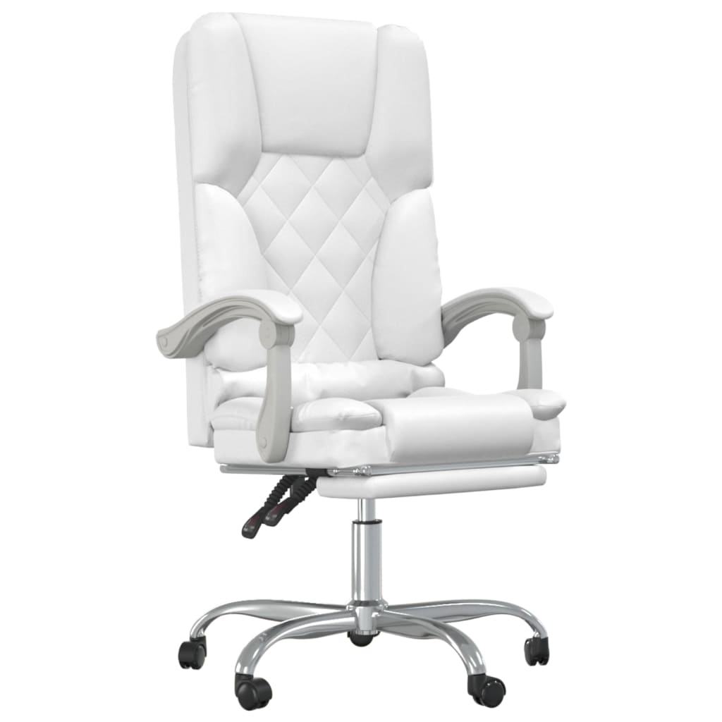 vidaXL Silla de oficina reclinable masaje cuero sintético blanco